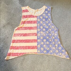 Spell Sleeveless American Flag Print Tank Top - Red & Blue Sz L